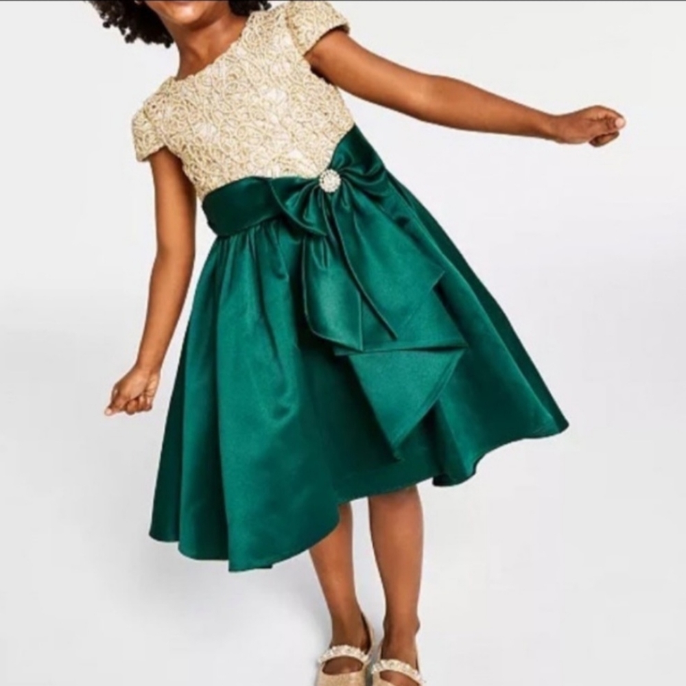 Rare Editions Little Girls Formal Gold and Green Dress